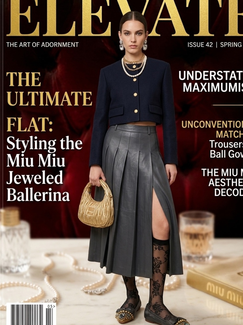 Miu Miu Black Leather Jeweled Pointed Toe Ballet Flats